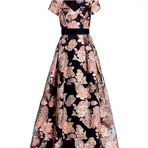 theia metallic cap sleeve ball gown